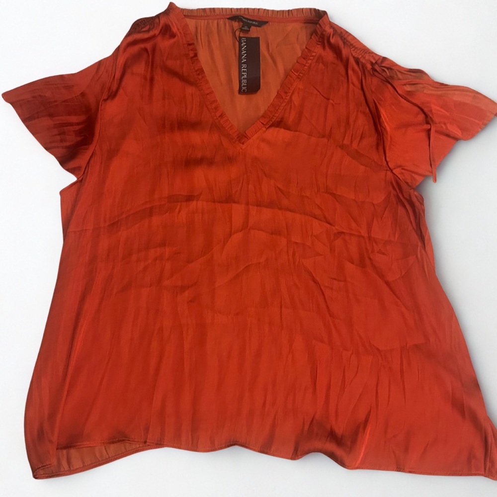 NWT Banana Republic Burnt Orange V-Neck Blouse XL MSRP $56.99